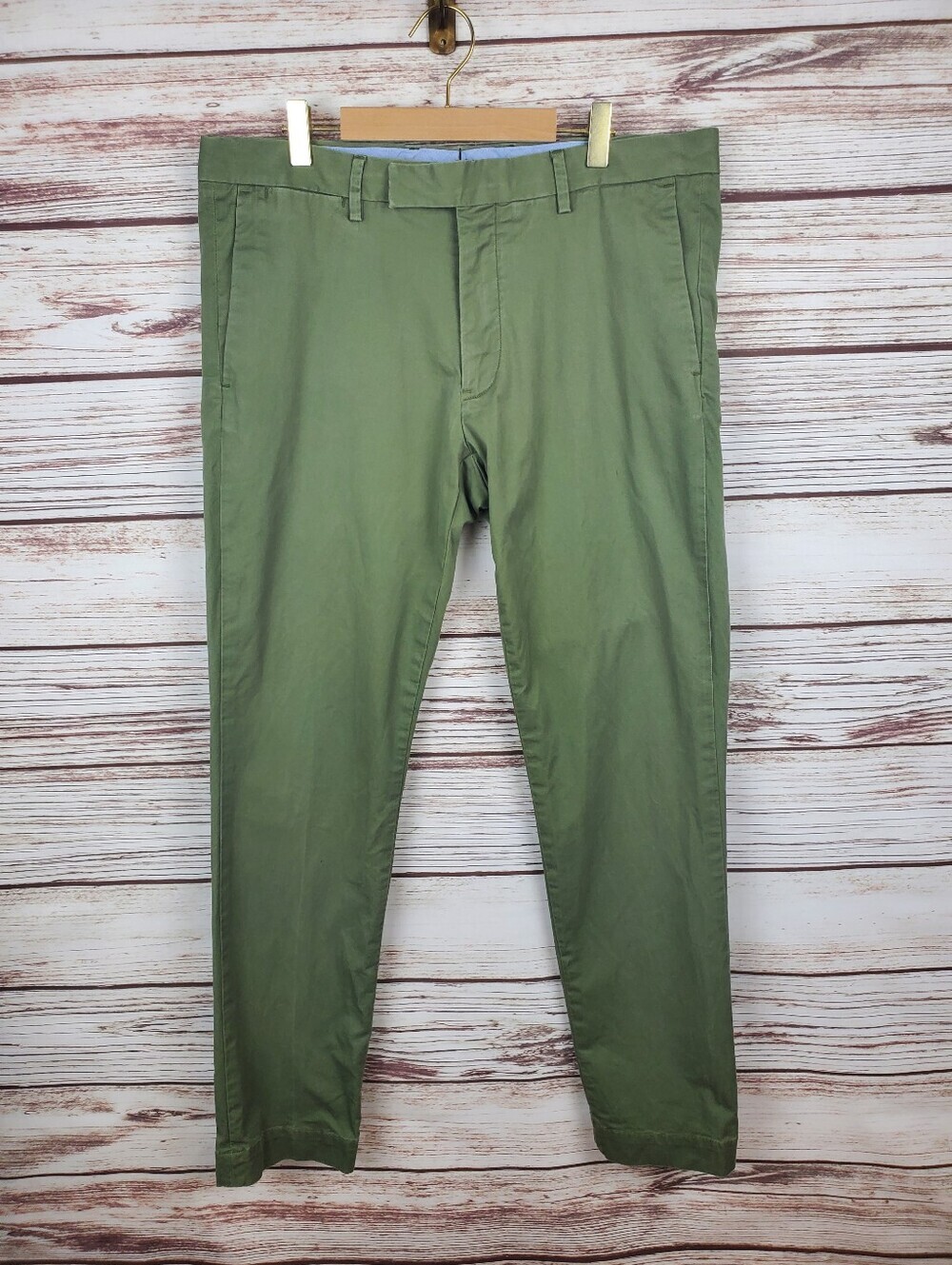 POLO Ralph Lauren Mens 33x32 Olive Green Stretch Slim Fit Chino Khaki Pants